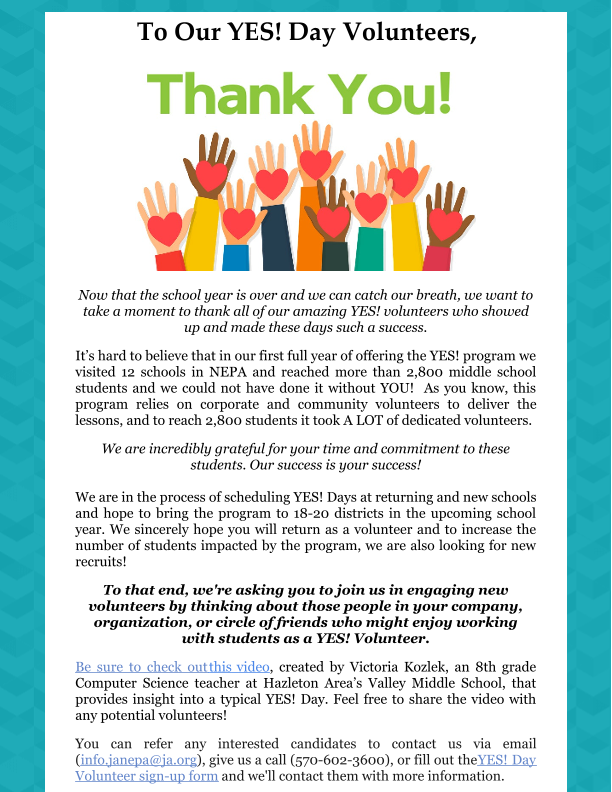 JA NEPA News -- YES! Day Volunteer Thank You